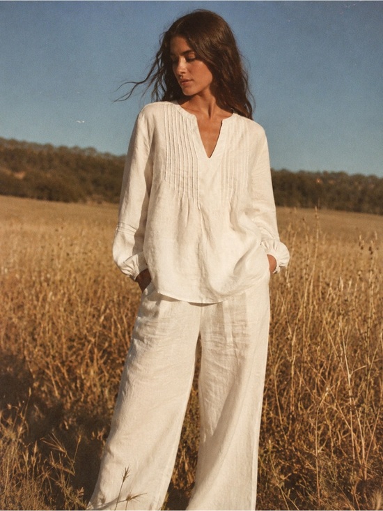 Sigrid Olsen Tops - Sigrid Olsen Cream Linen Pintuck Top